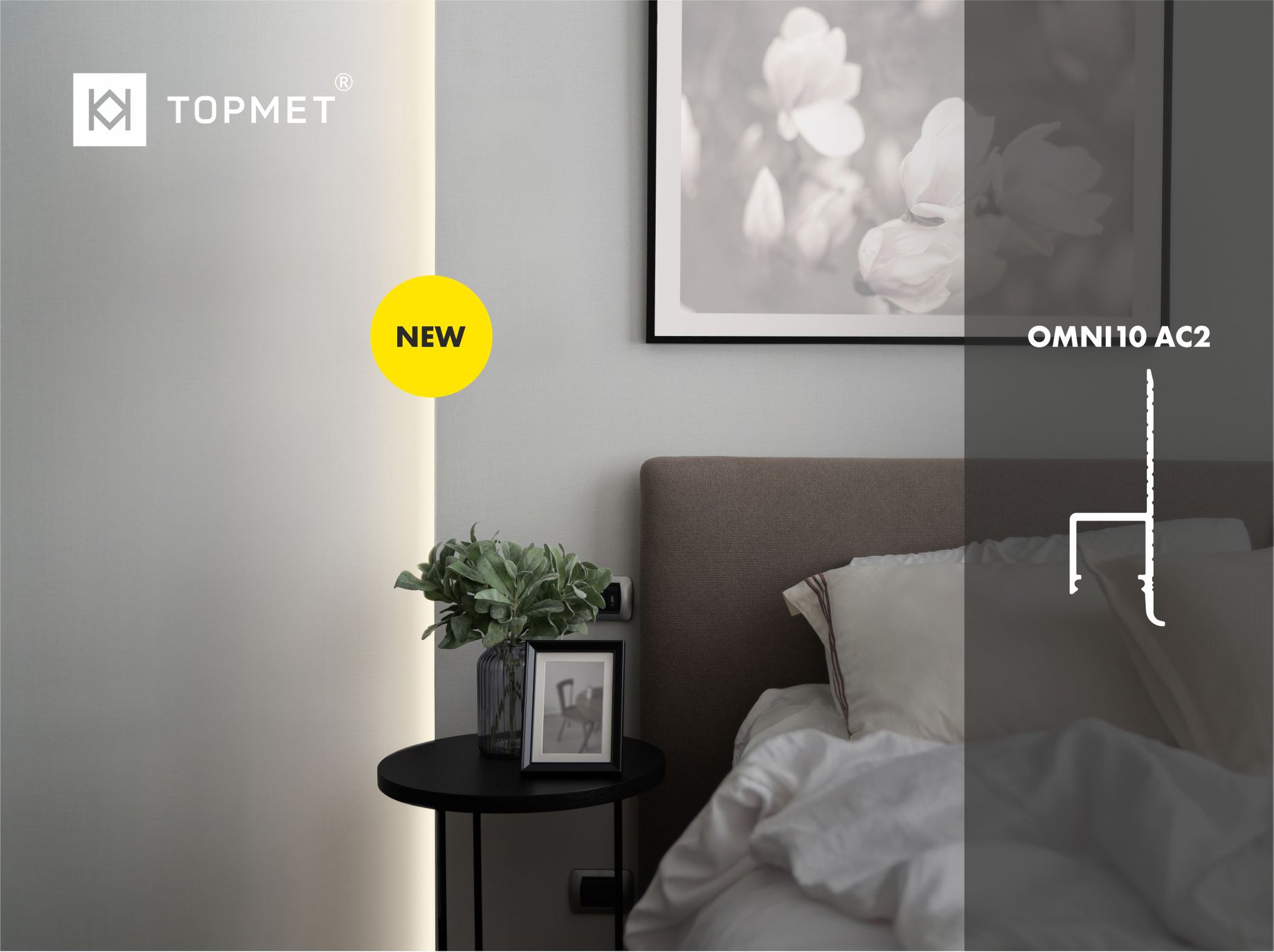 LED profil TOPMET do sádrokartonu OMNI10 PLUS, surový hliník